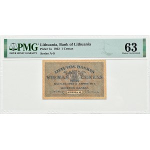 Litwa, 1 centas 1922, seria O, Kowno, PMG 63, RZADKI