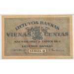 Litwa, 1 centas 1922, seria O, Kowno, PMG 63, RZADKI