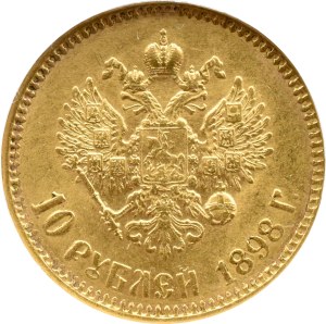 Rosja, Mikołaj II, 10 rubli 1898 АГ, Petersburg, GCN MS62