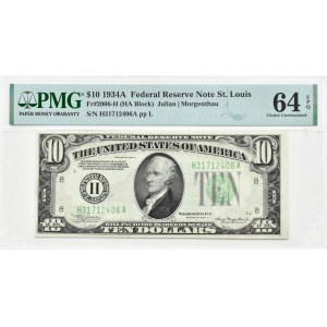 USA, A. Hamilton, 10 dolarów 1934 A, seria H/A, Julian & Morgenthau, PMG 64 EPQ