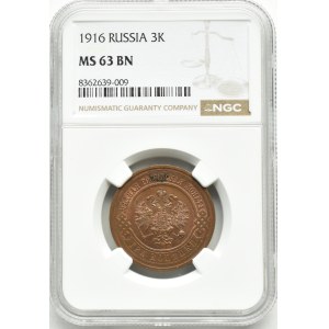 Rosja, Mikołaj II, 3 kopiejki 1916, Petersburg, NGC MS 63 BN