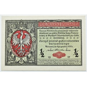 Generalne Gubernatorstwo, 1/2 marki 1916 jenerał, seria A, PIĘKNE!