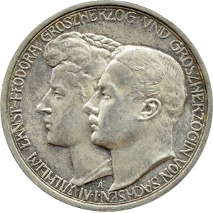 Niemcy, Saksonia, Wilhelm Ernest i Fedora, 3 marki 1910 A, Berlin