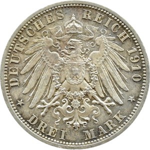 Niemcy, Saksonia, Wilhelm Ernest i Fedora, 3 marki 1910 A, Berlin