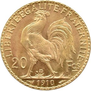 Francja, Republika, Kogut, 20 franków 1910, Paryż, PIĘKNE