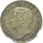 Niemcy, Saksonia, Johann, talar 1855 F, Stuttgart, RZADKI, NGC AU58