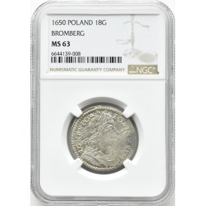 Jan II Kazimierz, ort 1650 Wieniawa, Wschowa, NGC MS63 - OKAZOWY