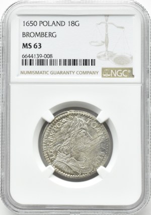 Jan II Kazimierz, ort 1650 Wieniawa, Wschowa, NGC MS63 - OKAZOWY