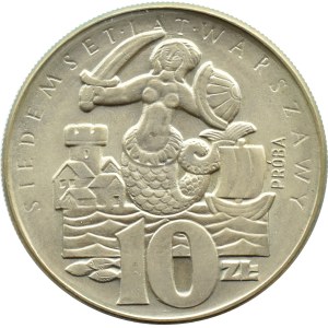 PRL, 10 złotych 1965, VII Wieków W-wy, Syrenka - próba, Warszawa, UNC
