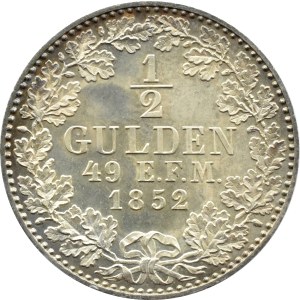 Niemcy, Prusy, Hohenzollern-Sigmaringen, Fryderyk Wilhelm IV, 1/2 guldena 1852 A, Berlin
