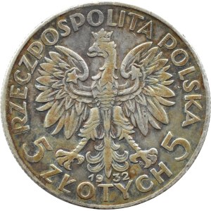 II RP, Głowa Kobiety, 5 złotych 1932 ZE ZNAKIEM MENNICY, Warszawa