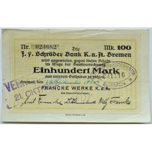 Niemcy, Brema, Francke Werke K.a.A., 100 marek, 1922