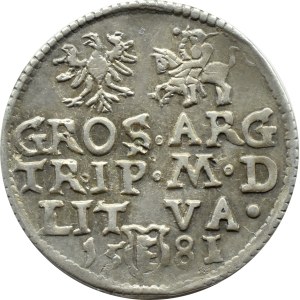 Stefan Batory, trojak 1581, Wilno, NOMINAŁ W KOLE POD POPIERSIEM