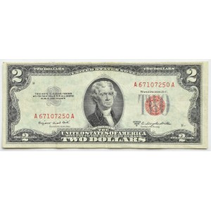 USA, Red Seal, T. Jefferson, 2 dolary 1953 B, seria A/A, Smith & Dillon