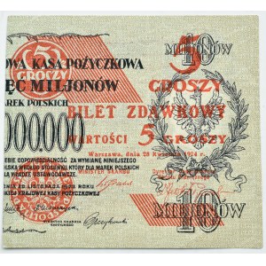 II RP, bilet zdawkowy 5 groszy 1924, prawa połówka