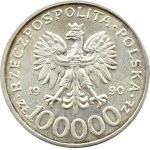 III RP, Solidarność (C), 100000 złotych 1990, typ C, Warszawa PIĘKNE i RZADKIE