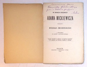 Michał ŻMIGRODZKI W dniach rocznicy Adama MICKIEWICZA [dedykacja] [autograf]