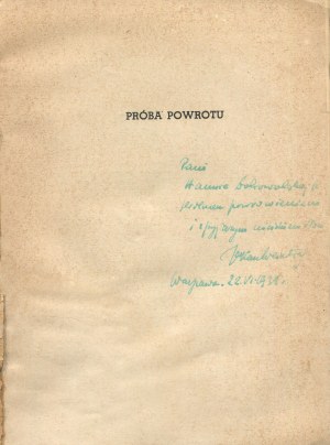 WEINTRAUB Jerzy Kamil - The Attempted Return [first edition 1937] [AUTOGRAPH AND DEDICATION].