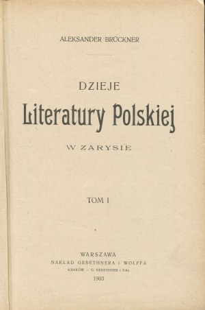 BRÜCKNER Aleksander - Dzieje literatury polskiej w zarysie [1903].