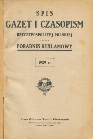 Directory of newspapers and periodicals of the Republic of Poland and advertising guide [1929].