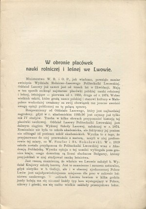 In defense of agricultural and forestry science institutions in Lviv [1935].