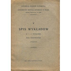 Uniwersytet Stefana Batorego w Wilnie. Spis wykładów w I i II trymestrze roku akademickiego 1922/23