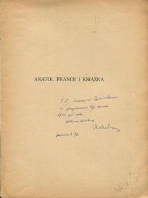 BRAHMER Mieczyslaw - Anatole France and the book [1925] [AUTOGRAPH AND DEDICATION].