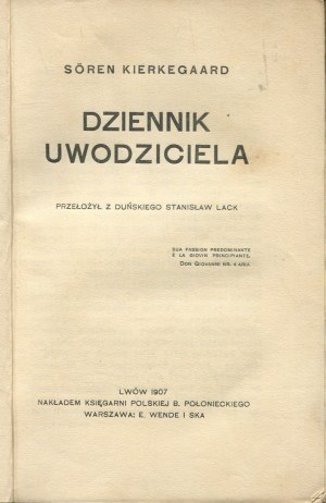 KIERKEGAARD Søren - Diary of a Seducer [first edition Lviv 1907].