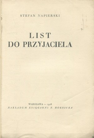 NAPIERSKI Stefan - Letter to a friend [first edition 1928] [cover by Stanislaw Zalewski].