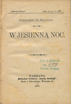 REYMONT Władysław St. - W jesienną noc [first edition 1900].