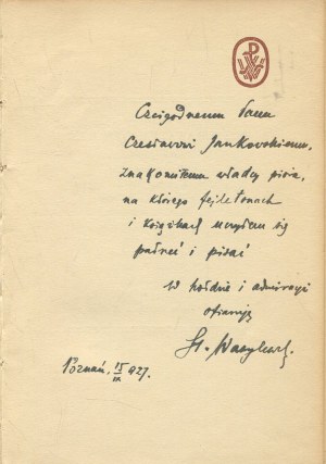 WASYLEWSKI Stanislaw - Zerwana kokarda [1927] [cover by Ernest Czerper] [AUTOGRAPH AND DEDICATION].