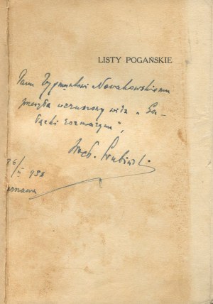 GRUBIŃSKI Waclaw - Letters from the Pagan [first edition 1938] [AUTOGRAPH AND DEDICATION].