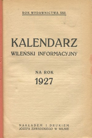 Vilnius information calendar 1927. address book of the city of Vilnius