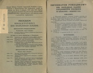 XIII General Convention of Polish Legionaries in Cracow. August 1935. program of ceremonies and order guide