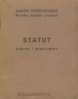 Non-Commissioned Officer Casino of the 84th Polesie Rifle Regiment. Statute of the Casino and regulations [1938].