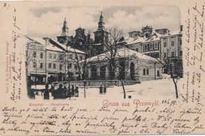 [Postcard] Przemyśl. Greetings (Gruss aus Przemyśl). Market square and guardhouse [1899].
