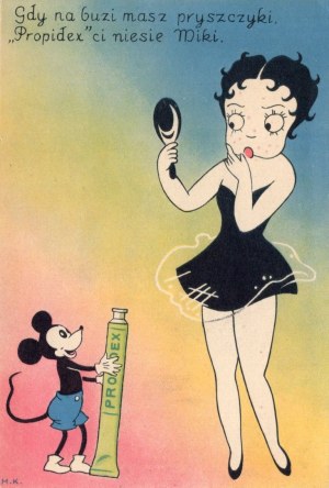 Propidex [set of 2 advertising postcards]. Poor Miki! For your ulcer - 