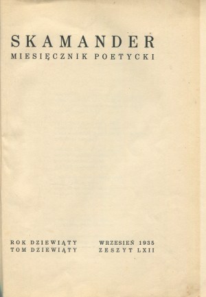 Skamander. Monthly literary magazine. Booklet LXII of September 1935 [cover by Eugenia Różanska, ill. by Feliks Topolski].