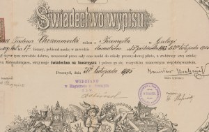 Certificate of discharge of Lukasz Tadeusz Chrzanowski, a native of Przemyśl, trained as a locksmith [Przemyśl 1905].