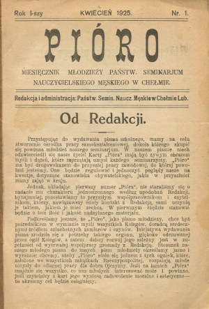 Pen. Monthly magazine of the youth of the State Male Teachers' Seminary in Chelm. Number 1 from April 1925