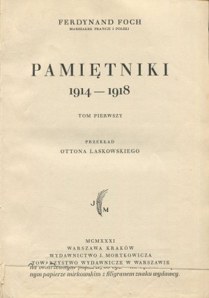 FOCH Ferdinand - Memoirs 1914-1918 [1931].