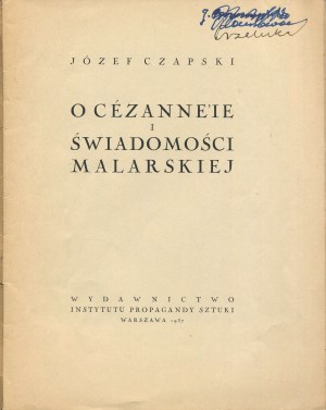 CZAPSKI Józef - On Cézanne and painterly consciousness [1937].