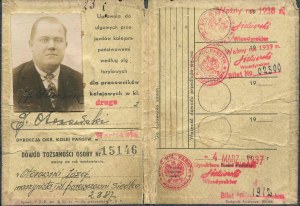 Identity card of Jozef Otorowski, engine driver of the Siedlce steam locomotive depot, entitling to reduced travel on state railroads [1937].
