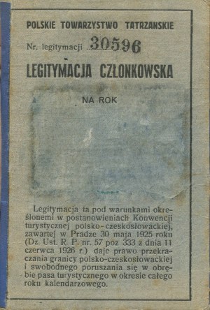 Polish Tatra Society. Legitymacja członkowska [1933].