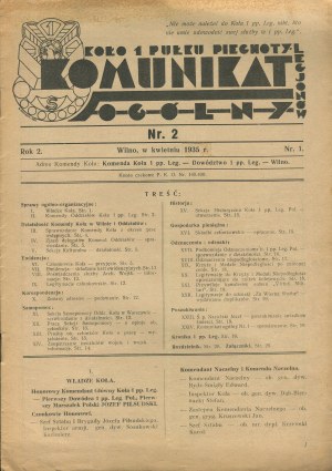 Circle of the 1st Infantry Regiment of the Legions. General communication. Number 2 of April 1935 [Vilnius].