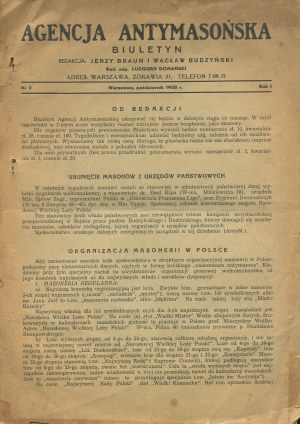 Anti-Masonic agency. Bulletin. Number 3 of October 1938