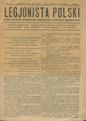 Legionista Polski. The magazine of the Polish National Organization in Zagłębie Dąbrowskie. Number 3 of October 5, 1914 [Dąbrowa Górnicza].