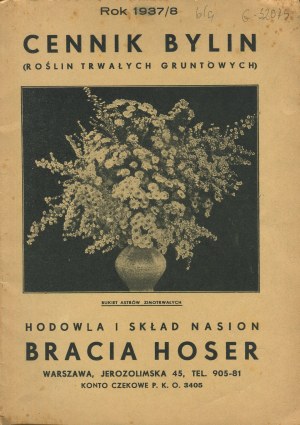 Hoser Brothers seed breeding and storage. Price list of perennials (permanent ground plants). 1937/8