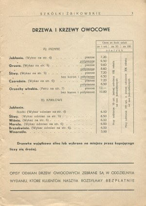 Piotr Hoser, Hoser Brothers. Catalog of Zbik Nurseries of fruit trees and shrubs and roses. Number 50. autumn 1940 - spring 1941