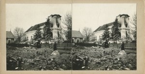 [Stereoscopic photography] Maków near Skierniewice. St. Adalbert's church with burned tower [World War I].